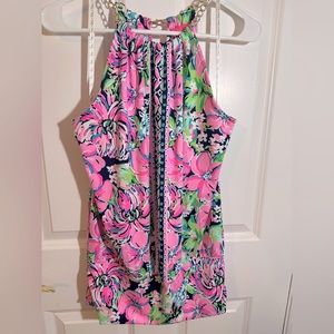 Lilly Pulitzer Floral Bowen Halter Top - Small - High Tide Navy